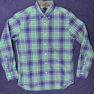 J. Crew Men's Plaid Button‎ Down Shirt Long Sleeve Casual Size M Blue Green